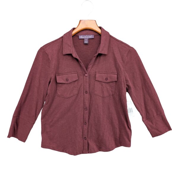 Gloria Vanderbilt Ashten Blouse Womens Burgundy Elixir Long Sleeve Button Sz PM - Picture 1 of 10